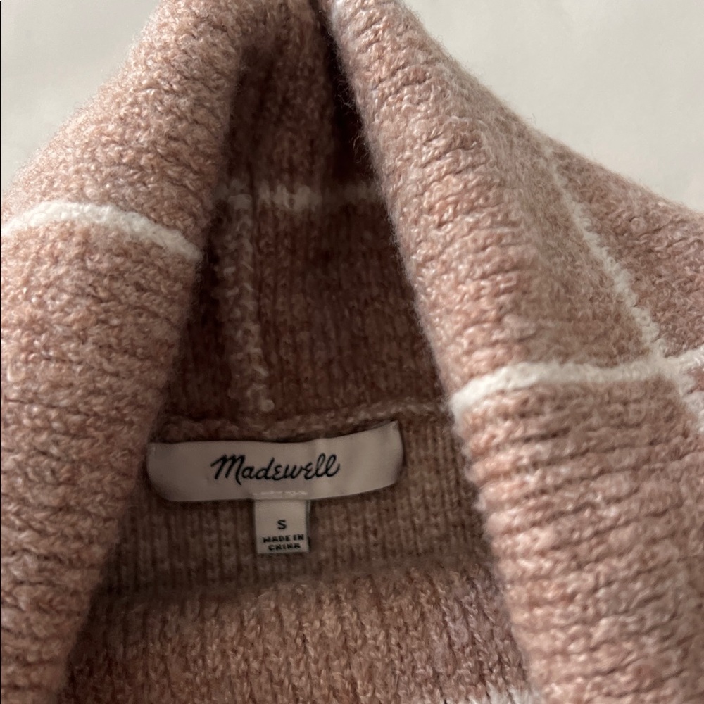 Madewell Windowpane Neutral Checkerboard Turtleneck Merino Blend Wool Sweater S - Picture 4 of 5